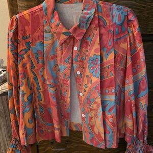 Vibrant Multicolor Patterned Pleated Blouse